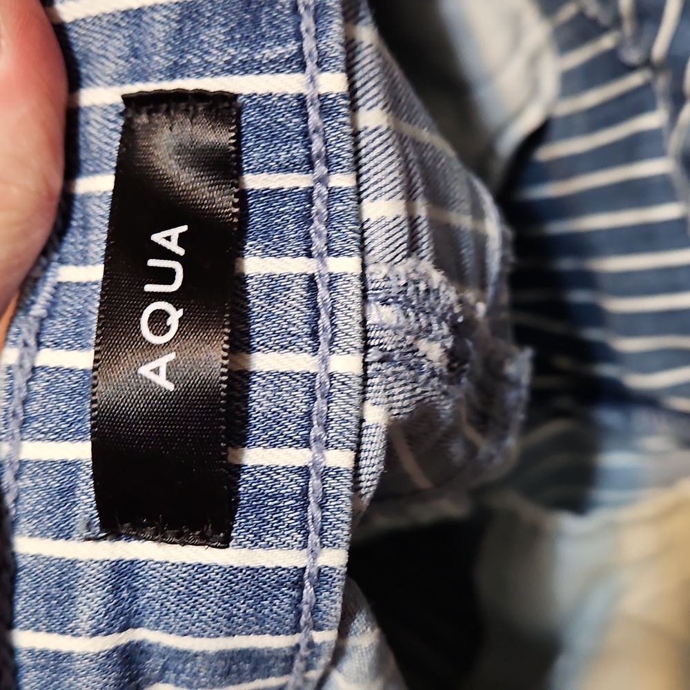 Aqua Striped Cuffed Dad Blue Striped High Waisted Denim Jeans - Picture 11 of 13